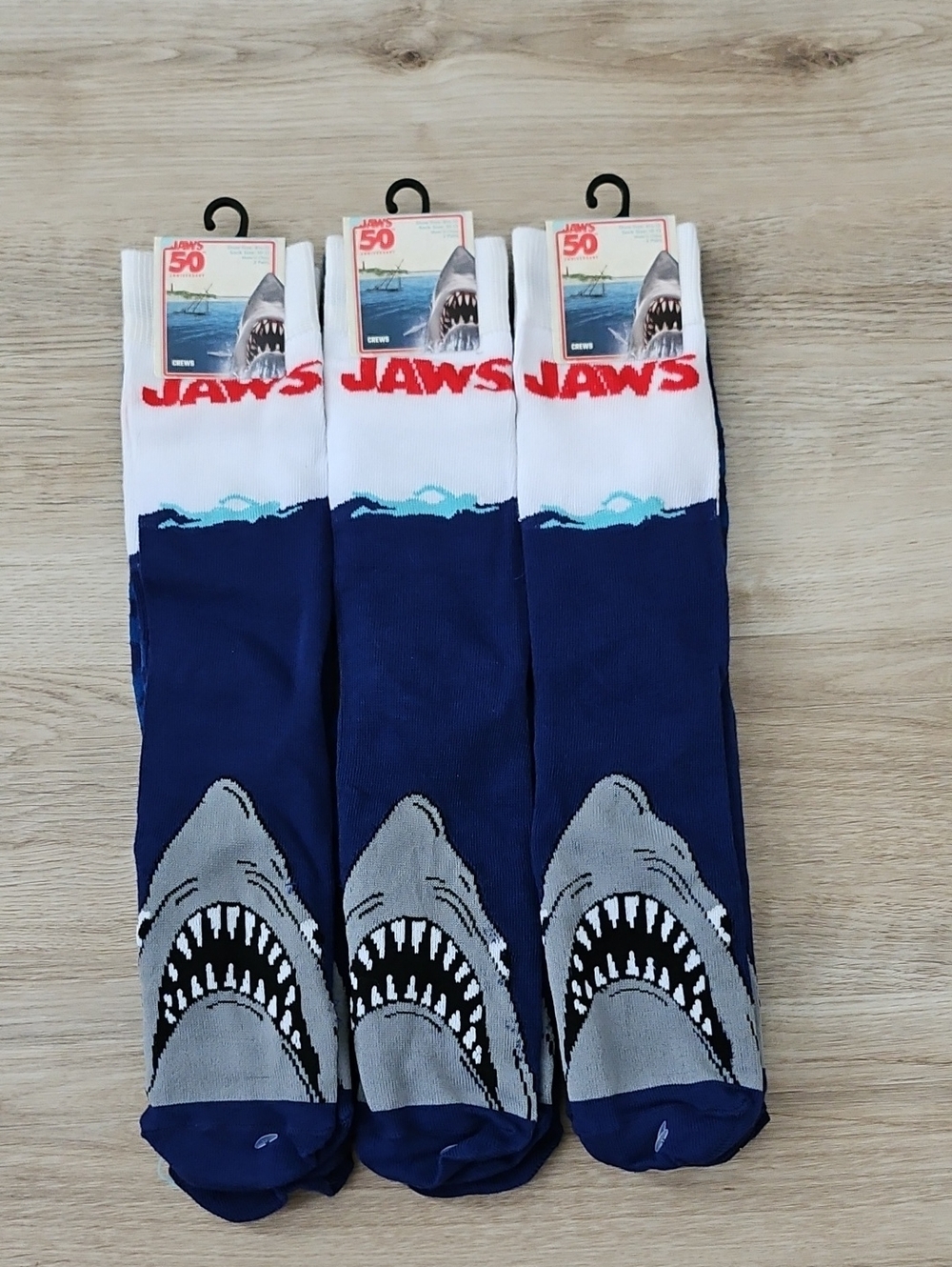 Jaws Graphic Crew Socks - Navy/White - JAWS Branding 6pk.